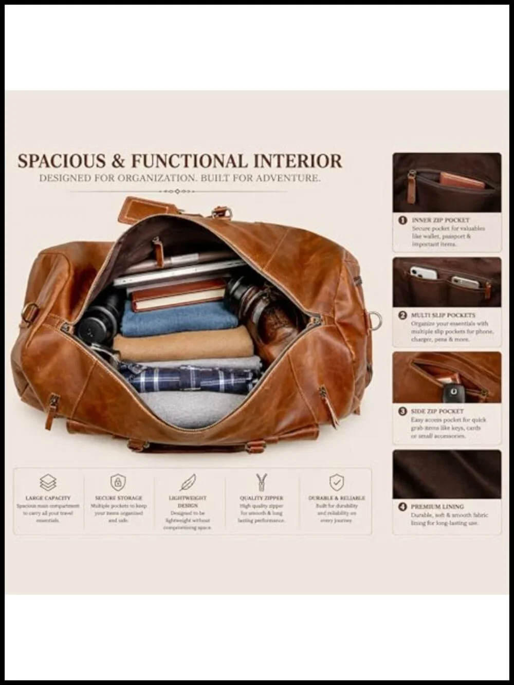 Handcrafted Leather Duffle Travel Bag Weekender Carry-on Men Women